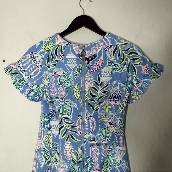 Lilly Pulitzer Size 0 Kerstin Stretch Sheath Dress Flutter Sleeve Lapis Lanterns - Picture 6 of 10